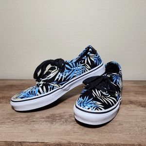 Vans Off The Wall Palm Leaf Sneakers Black Blue Womens Shoes Size 7.5